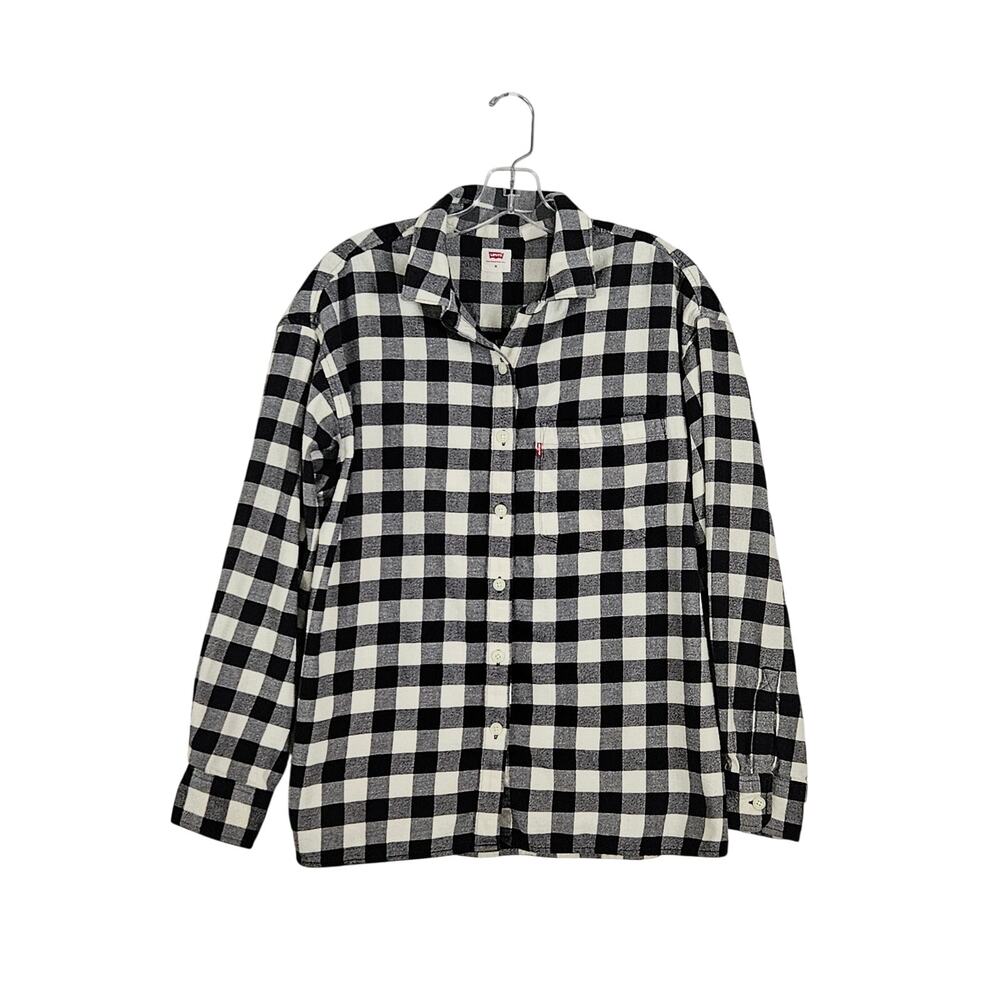 Levi's Flannel Button Front Shirt Black White Buffalo Check Sz M EUC
